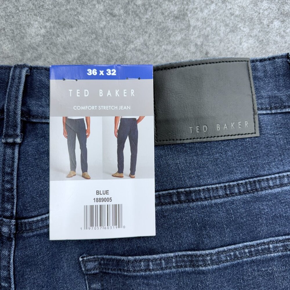 Ted Baker Comfort Stretch Jeans Men's 36x32 Regular Fit Tapered Blue Denim NEW - Picture 5 of 15